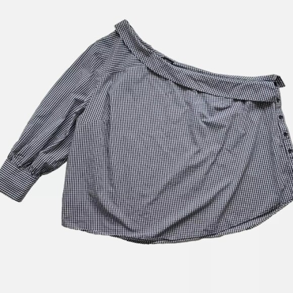 Who What Wear One Shoulder Asymmetric Top 4X Black White Gingham Target - Picture 1 of 5